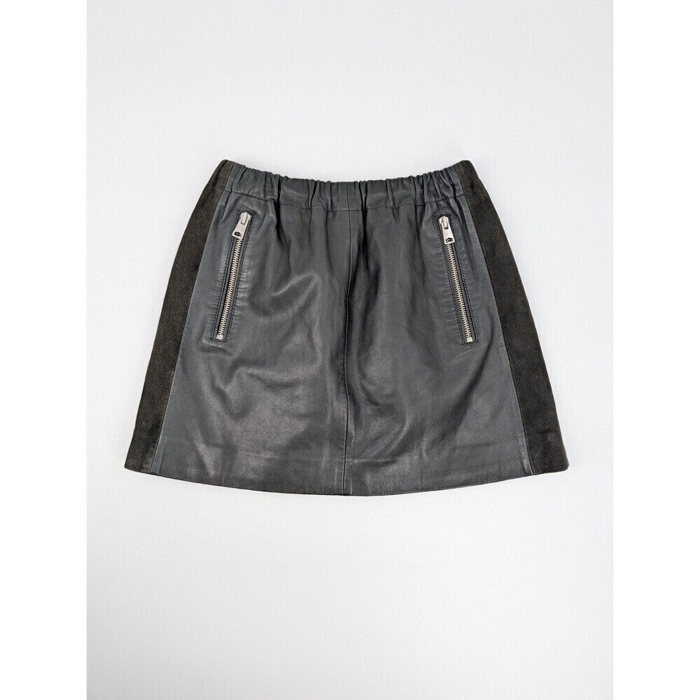 AllSaints Mini Leather Skirt Womens 2 Black Suko Cyber Whimsigoth Edgy Rock‎
